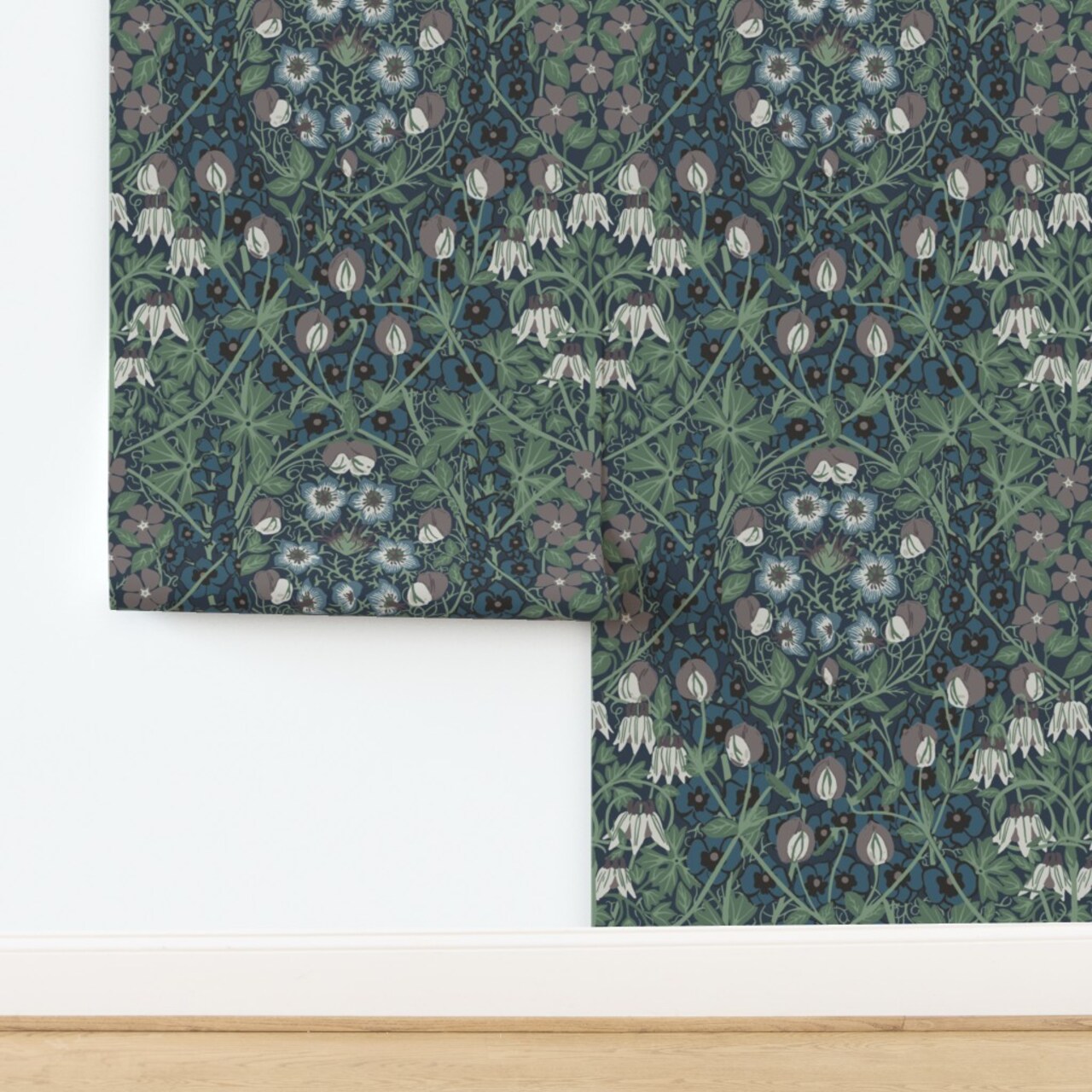 William Morris Art Nouveau Antique Floral Victorian Damask Vintage Botanical Garden Custom Pre-pasted Wallpaper by Spoonflower Pre-Pasted Wallpaper 2FT Wide